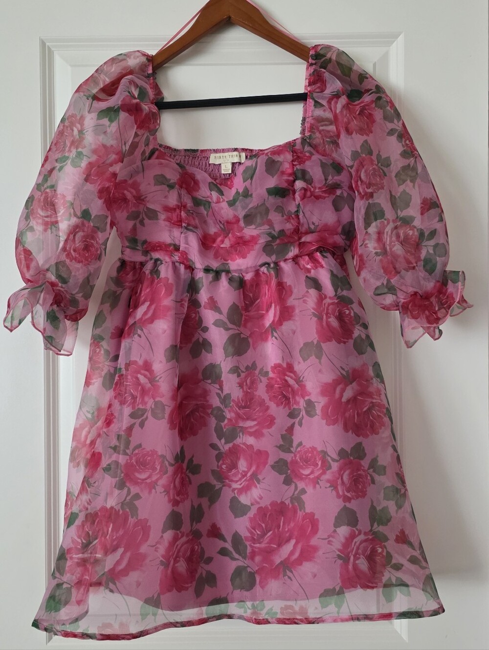 Thirty Thirty Puff Sleeve Roses Mini Dress Baby Doll Womns L Preppy Western Chic